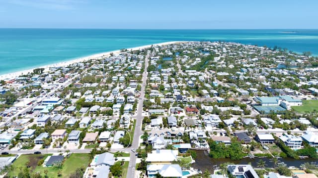 Aerial view of the island’s charming beach community.
