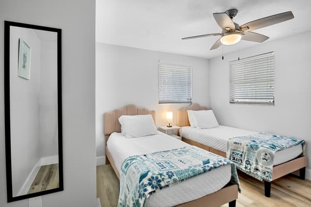 Comfortable twin beds perfect for kids or friends.