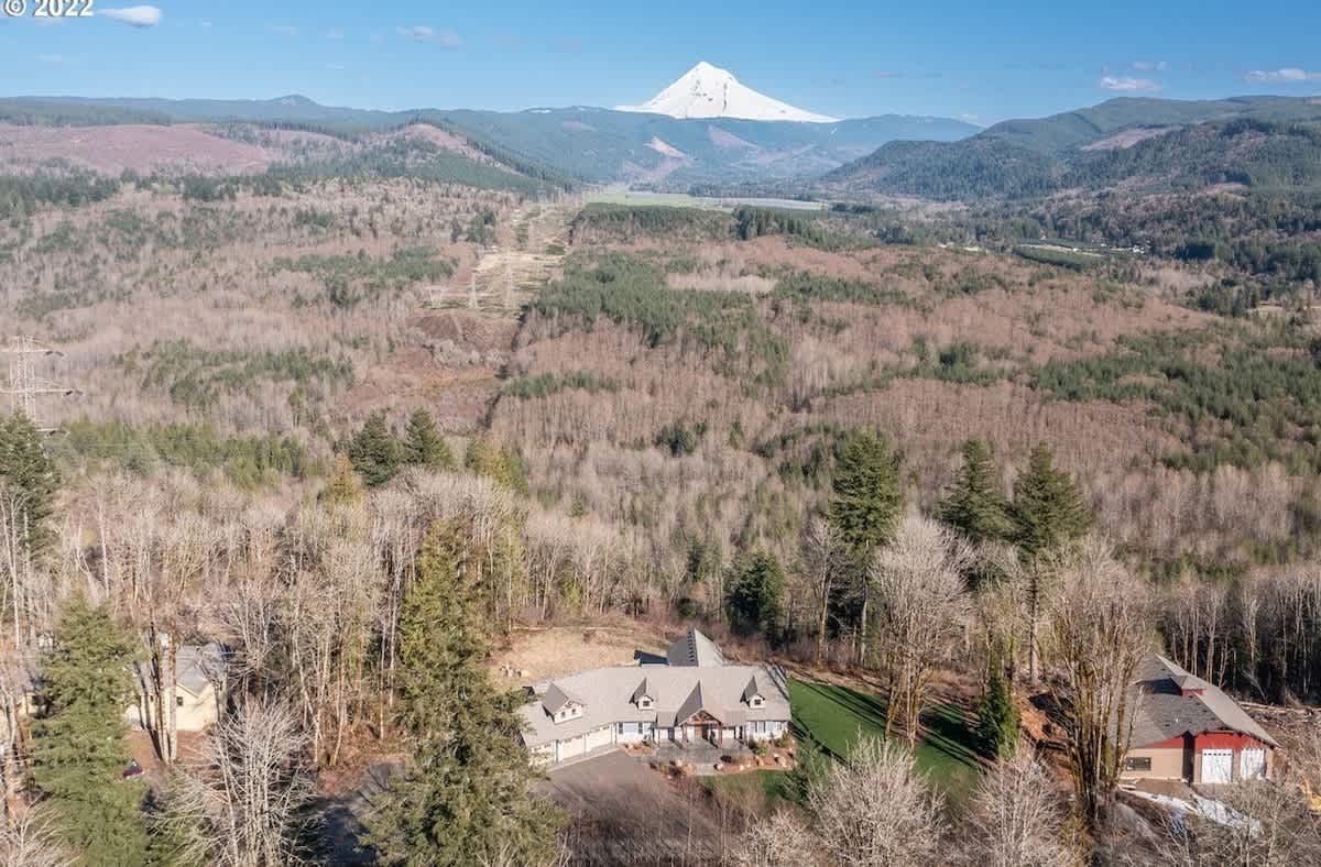 An aerial view of the Hoodview House.