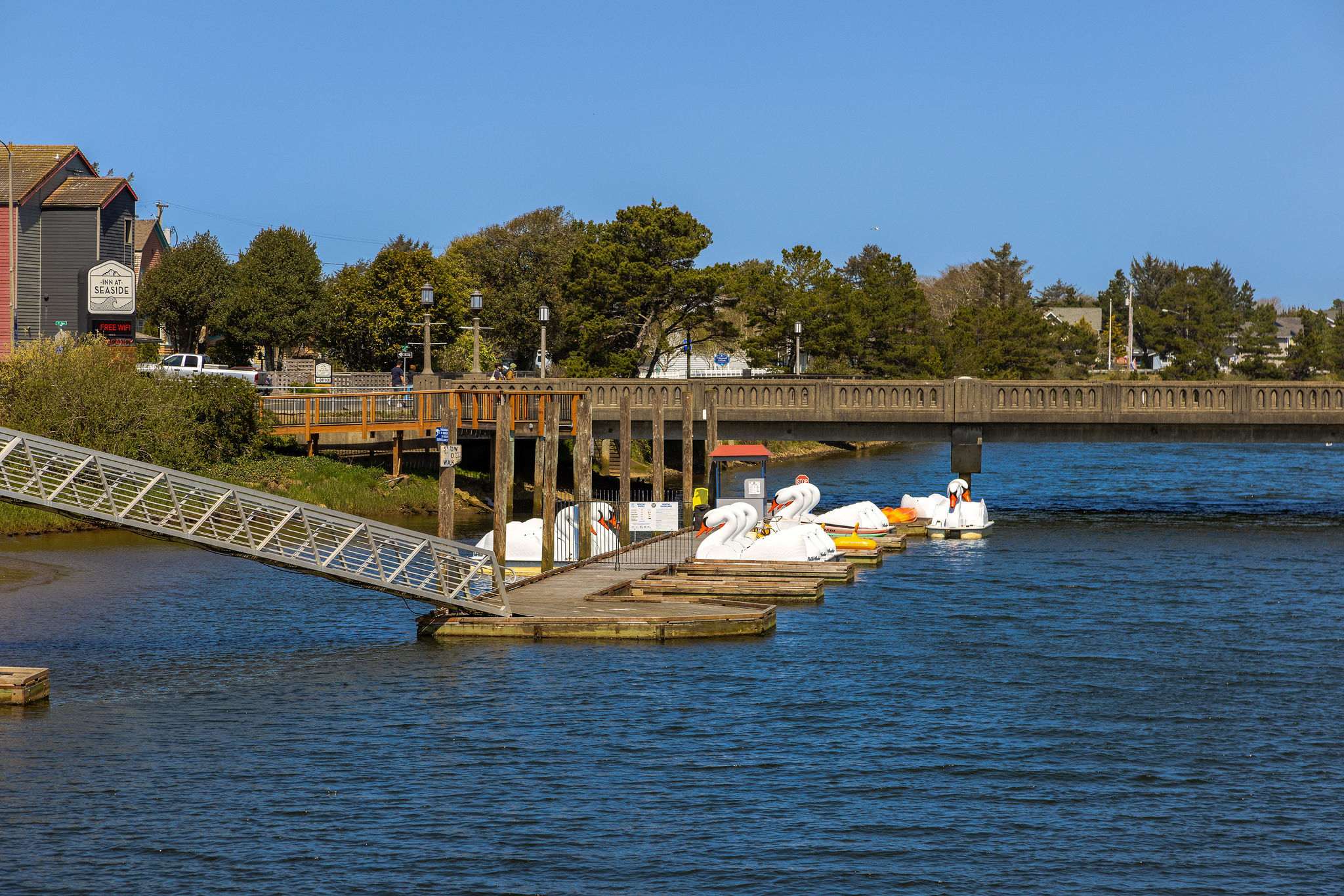 Enjoy a fun day on the water with swan boats and charming waterfront views close by.