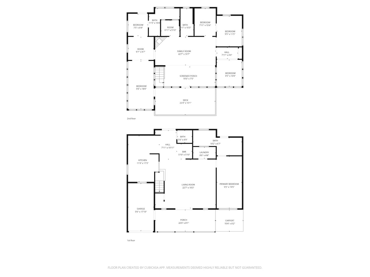 Combined floor plan displaying both the first and second floor layouts of the house, with room labels and dimensions for a comprehensive overview.
