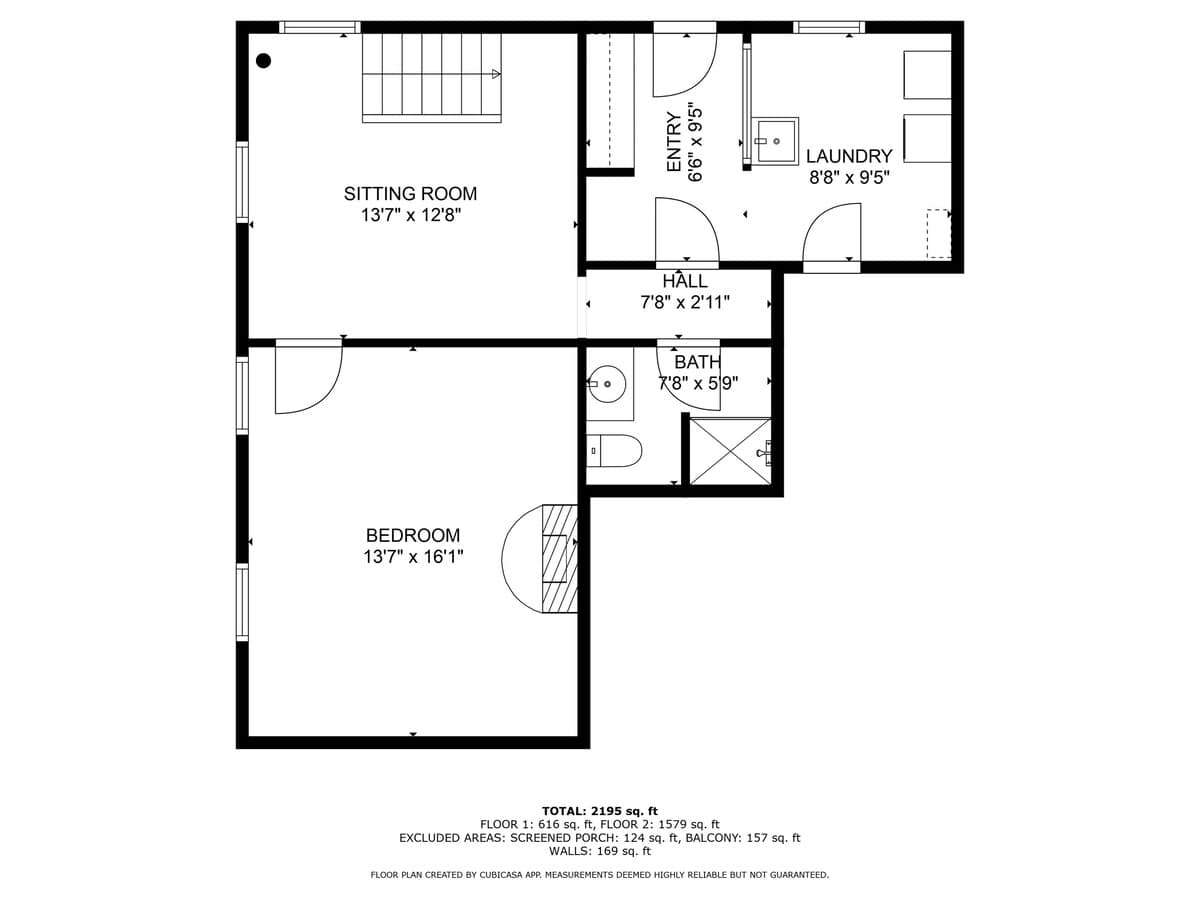 A detailed floor plan for "FLOOR 1" outlines a sitting room, bedroom, entry, hall, bath, and laundry area, complete with precise dimensions for each space.
