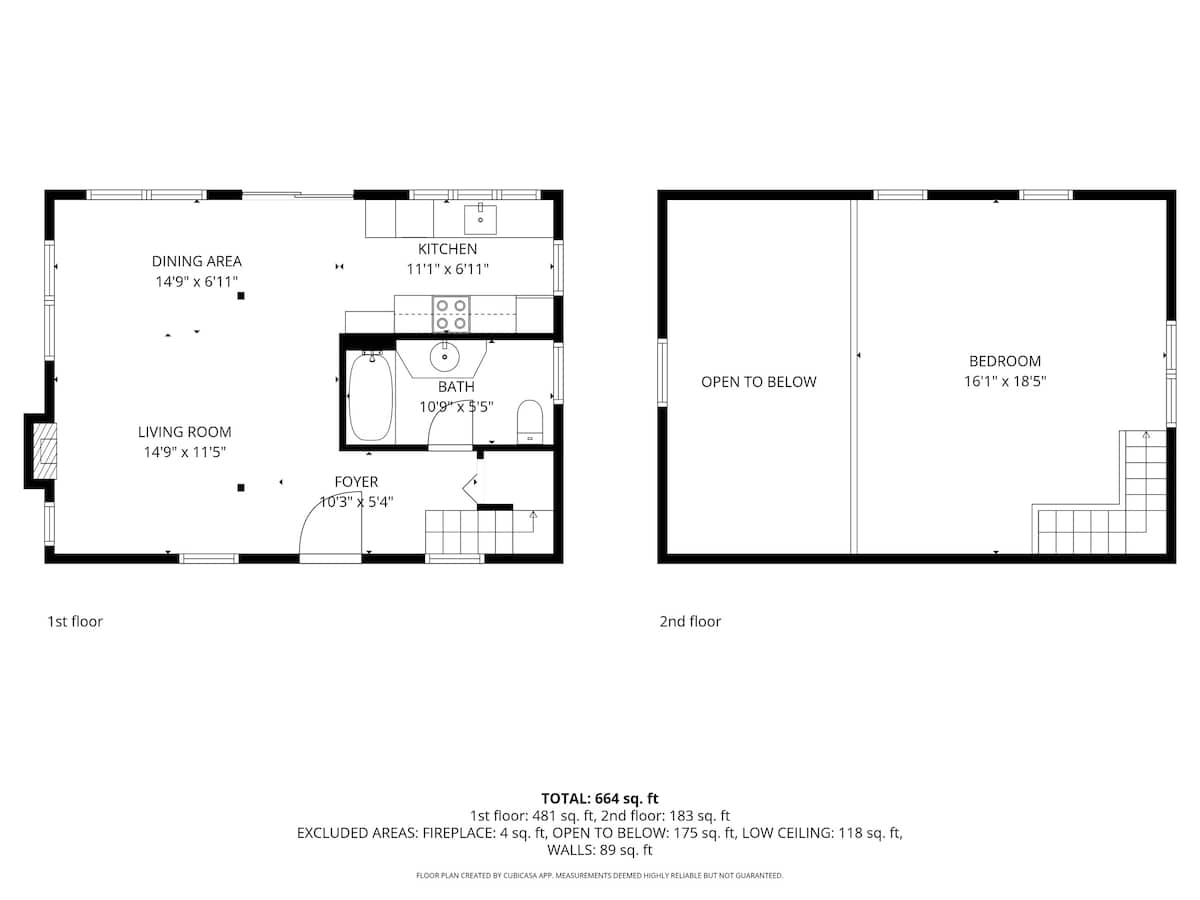 A combined black and white floor plan displaying both the first and second floors of the property, detailing room layouts, dimensions, and total square footage.