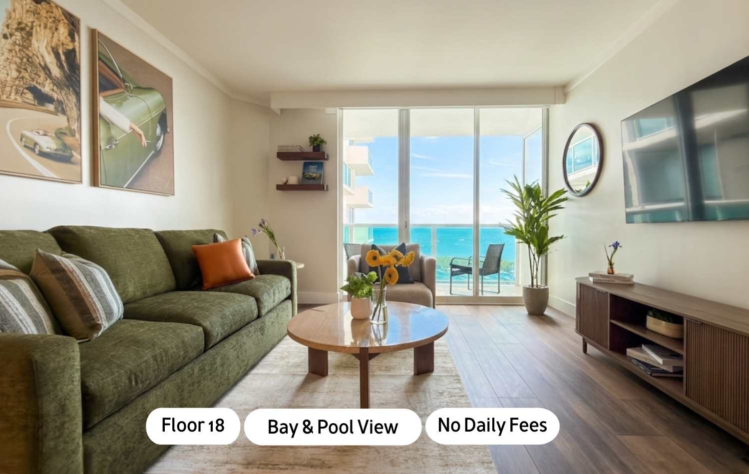 Living Room, Spotless Coconut Grove Stay | Bay Pool & Gym
