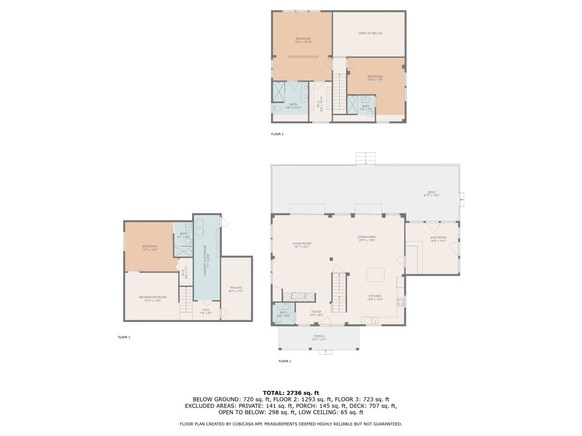 Comprehensive floor plan displaying the layouts of all three levels of the property, including the basement, main floor, and upper floor, with total square footage indicated.